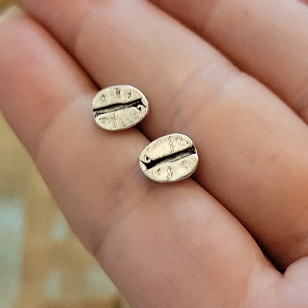 Coffee Bean Stud Earrings, unisex - Picture 3 of 6
